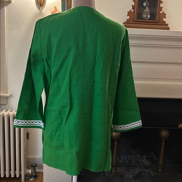 Jones New York Green Embroidered Linen Top - Picture 4 of 6
